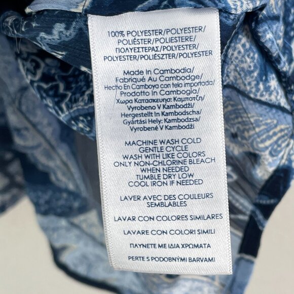 Chaps Womens XL Blue Floral Leaf Print Blouse Long Sleeve Lightweight Boho Shirt - Picture 4 of 8